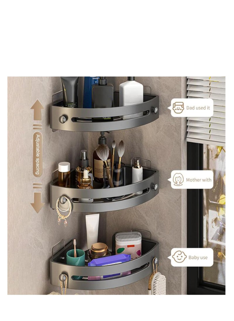 ARCOON Shower Caddy Corner,Removable Shower Storage Rack Shelf Organizer No Drilling,Self Adhesive Bathroom Shelves with Hooks,Bathroom Caddy (Grey/3pcs)