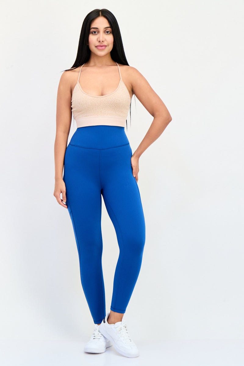 Adidas Women Tight Fit Pull On Yoga Leggings, Blue  - Image 4