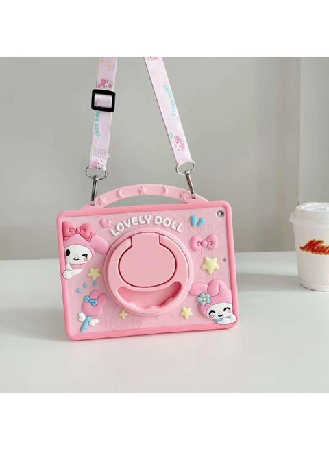 Compatible with Samsung Galaxy Tab A9 Case 8.7 inch 2023: with Pencil Holder & Shoulder Strap, Soft Silicone Multi-Angle Kids Cover for Galaxy Tab A9 Tablet SM-X110/X115 (pink)