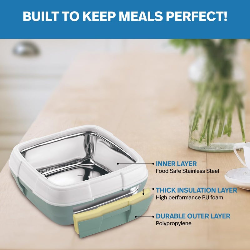 PINNACLE Pinnacle Paloma Lunch Box with 4-Clip Lock lid for Hot & Cold Food | Vaccum Release Knob | Leakproof Tiffin | Ideal for Office, School, Picnic, Travelling (500 ML, Mist Green)  - Image 2