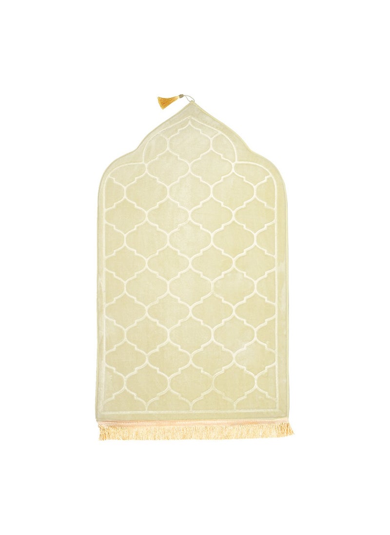Fabienne - Embossed Prayer Mat Anti-Slip Velvet Top Islamic Prayer Mat New Design Thick Padded Sajadah Prayer Rug for Men Women Eid Gift Ramadan Off White 70 x 110 cm - Image 1