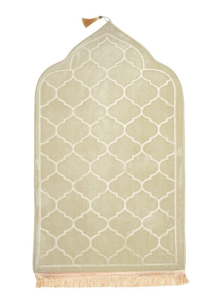 Fabienne - Embossed Prayer Mat Anti-Slip Velvet Top Islamic Prayer Mat New Design Thick Padded Sajadah Prayer Rug for Men Women Eid Gift Ramadan Off White 70 x 110 cm - Image 1