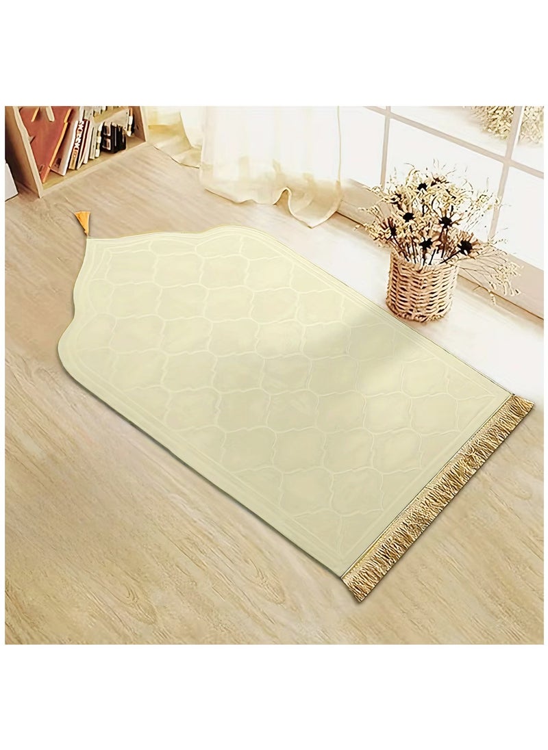 Fabienne - Embossed Prayer Mat Anti-Slip Velvet Top Islamic Prayer Mat New Design Thick Padded Sajadah Prayer Rug for Men Women Eid Gift Ramadan Off White 70 x 110 cm - Image 1