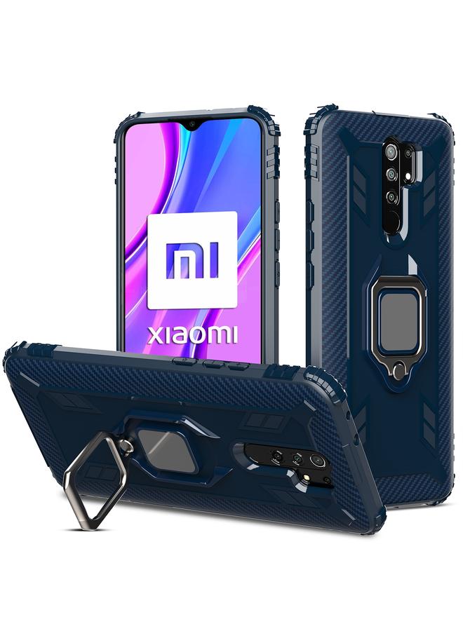 The Bros حافظة لهاتف شاومي ريدمي 9 برايم مصنوعة من ألياف الكربون مع حامل حلقة دوارة بزاوية 360 درجة