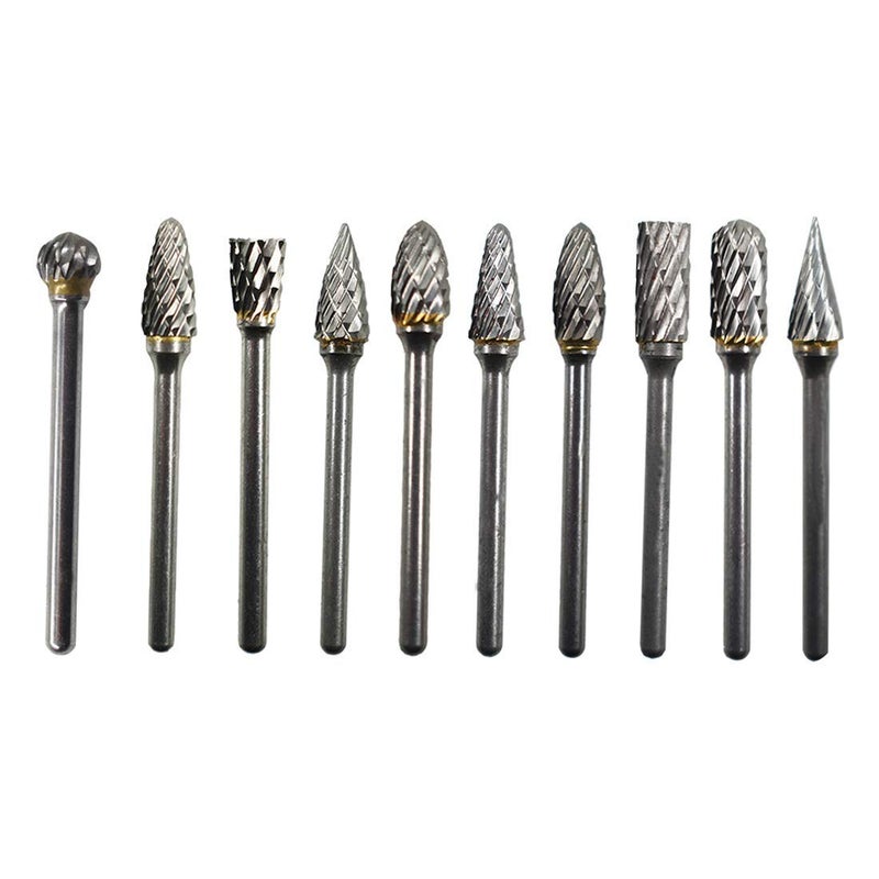 NityaEcommerce 10Pcs 18 Carbide Alloy Burr Rotary Drill Bits Tools Cutter Files Set Shank for Most Carving and Drilling Rotary Drill Die Grinder - Image 2