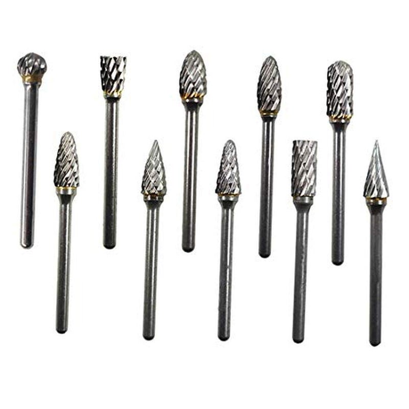 NityaEcommerce 10Pcs 18 Carbide Alloy Burr Rotary Drill Bits Tools Cutter Files Set Shank for Most Carving and Drilling Rotary Drill Die Grinder - Image 1