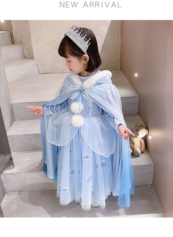 Loquat زي الأميرة المجمدة إلسا للأطفال باللون الأزرق - Image 1