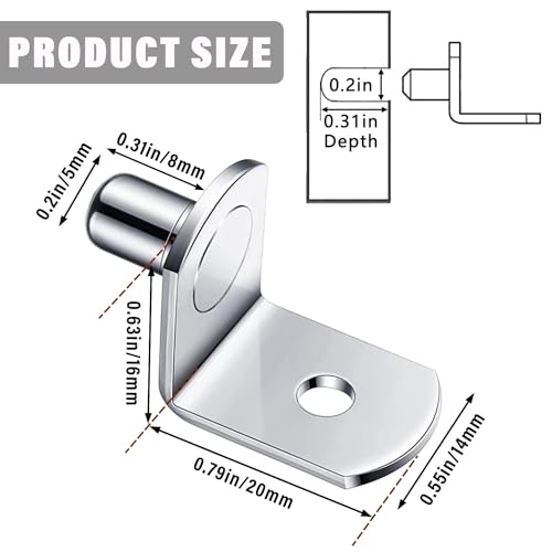 LonlyEagle 5mm Shelf Support Peg，Support Cabinet Shelf Pins，Shelf Bracket Pegs with Hole，L-Shaped Nickel Plated Furniture Replacement Peg for Bookcase Kitchen Closet Shelf Shelves Furniture Cabinet - Image 2