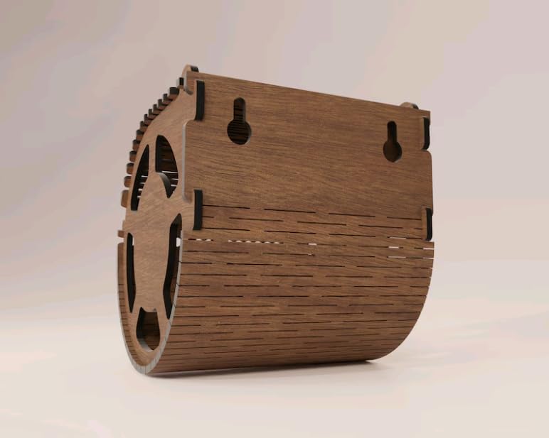MeeCraft Wooden Toilet Paper Holder Wall Mounted Tissue Dispenser 12 x 11 x 11 cm Brown - Image 3