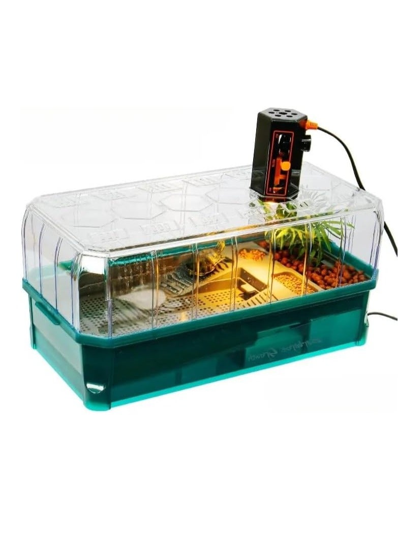 vsell24 Deluxe Turtle Tank Kit with Light and Filter, Green - 46x23x20 cm Large Habitat with Anti-Escape Fence for Baby Turtles  - Image 1