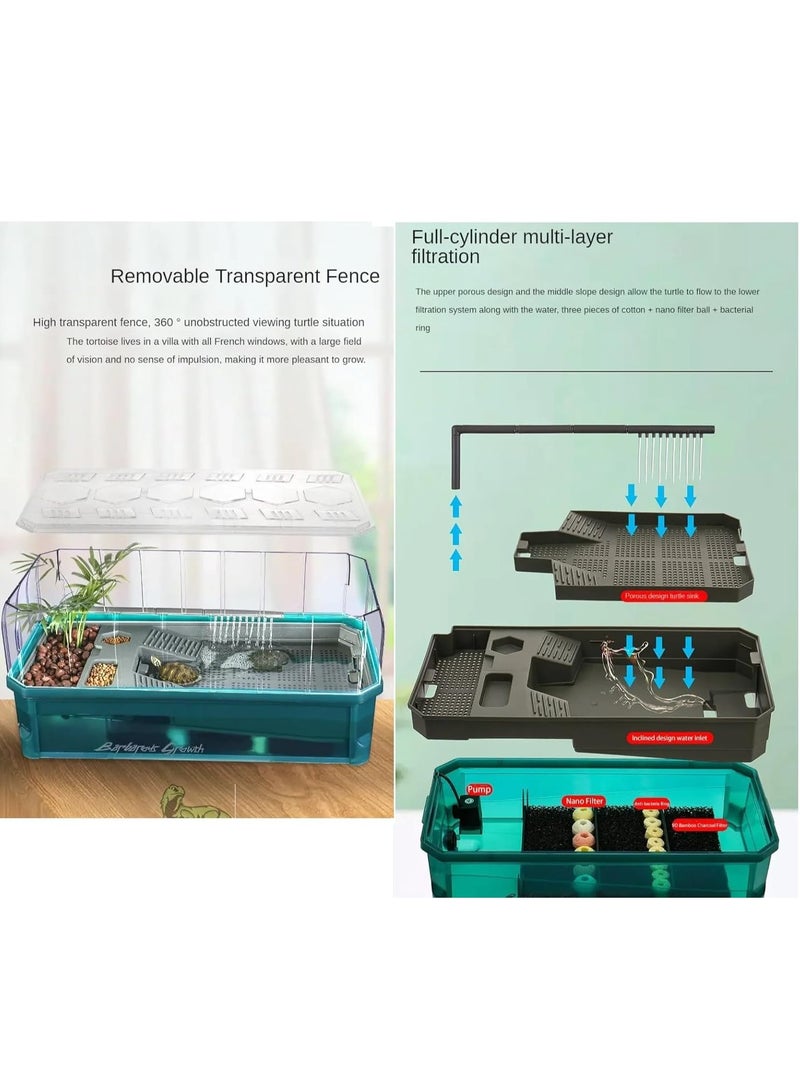 vsell24 Deluxe Turtle Tank Kit with Light and Filter, Green - 46x23x20 cm Large Habitat with Anti-Escape Fence for Baby Turtles  - Image 4