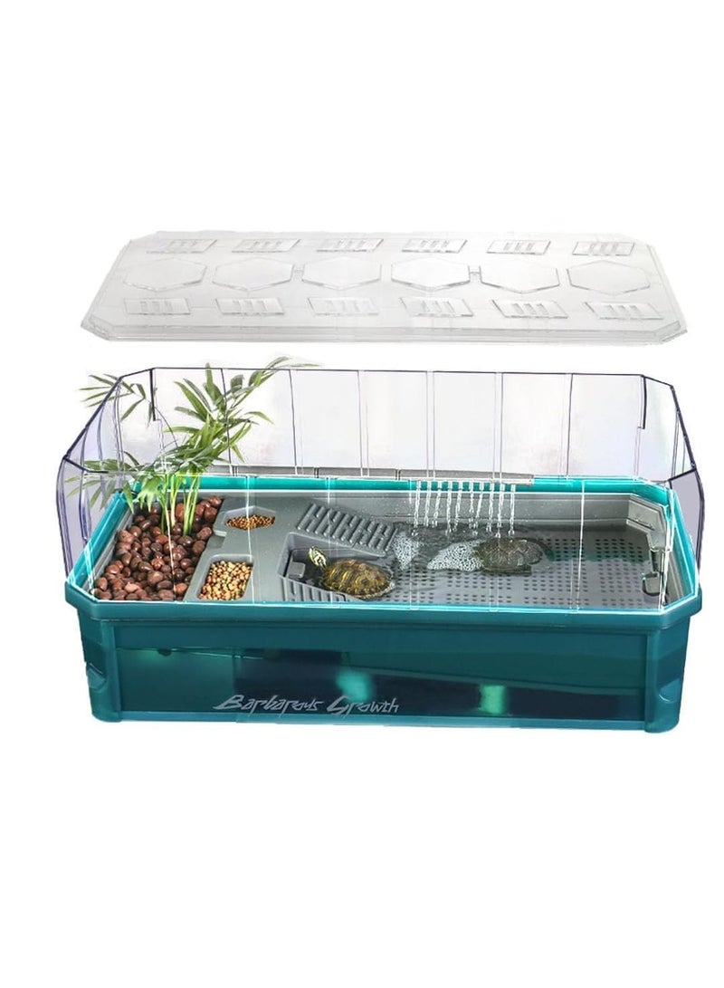 vsell24 Deluxe Turtle Tank Kit with Light and Filter, Green - 46x23x20 cm Large Habitat with Anti-Escape Fence for Baby Turtles  - Image 3