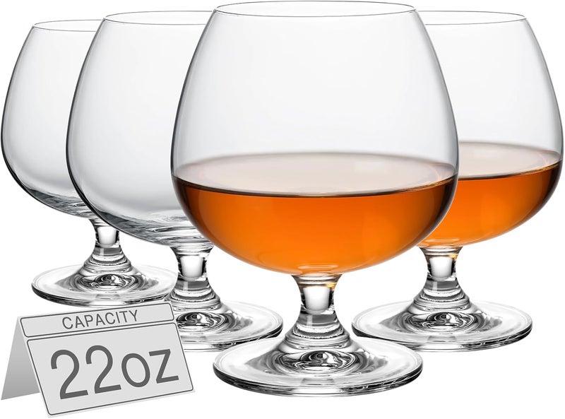 Physkoa 22 oz Large Brandy Snifter Glasses – Set of 4 Short Stem Giant Brandy & Cognac Glasses for Bourbon, Scotch, Tequila, Rum, Beer & Spirits - Image 1