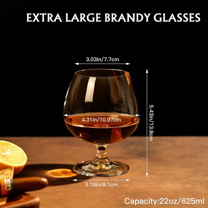 Physkoa 22 oz Large Brandy Snifter Glasses – Set of 4 Short Stem Giant Brandy & Cognac Glasses for Bourbon, Scotch, Tequila, Rum, Beer & Spirits - Image 4