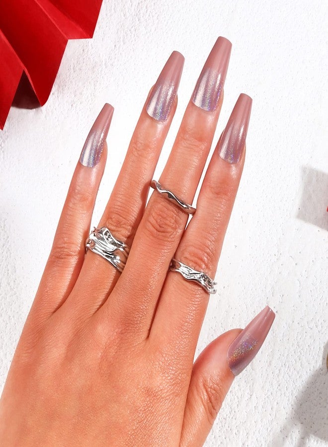 MLEN DIARY Press on Nails Coffin Medium Fake Nails Acrylic Full Cover Stick on Nails Valentines False Nails for Women and Girls (24 PCS) - Image 2