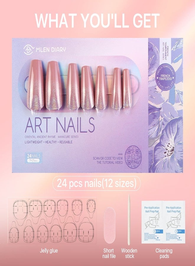 MLEN DIARY Press on Nails Coffin Medium Fake Nails Acrylic Full Cover Stick on Nails Valentines False Nails for Women and Girls (24 PCS) - Image 5