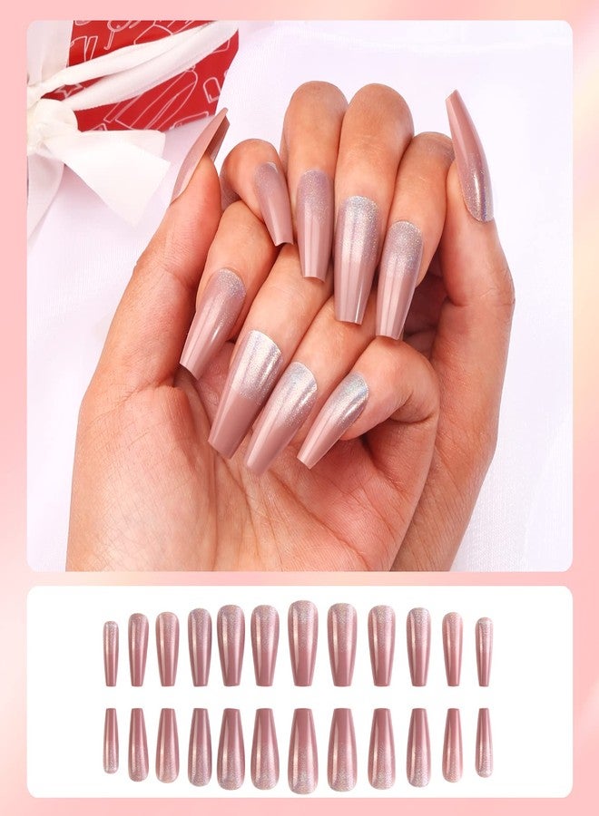 MLEN DIARY Press on Nails Coffin Medium Fake Nails Acrylic Full Cover Stick on Nails Valentines False Nails for Women and Girls (24 PCS) - Image 3