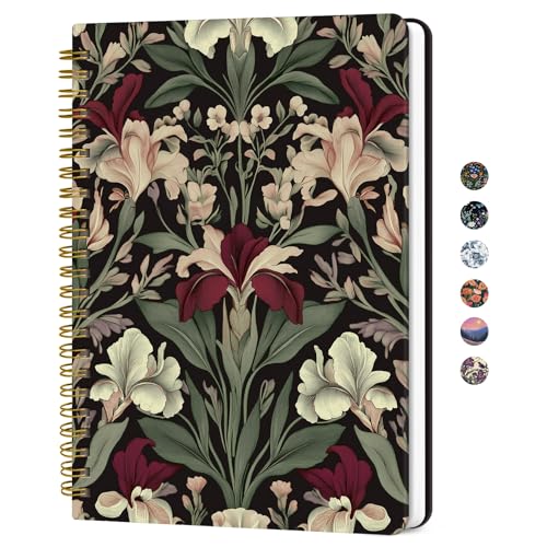 ZOTIA Lined Spiral Journal for Women, A5 Hardcover Cute Notebook for Work & Note Taking, Aesthetic Pretty Journal for Writing, 140 Pages, 6"x8", Dark Botanica - Image 1