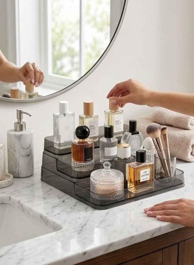 3-Tier Acrylic Shelf Organizer, Display Stand and Vanity Organizer for Perfumes, Makeup, Cosmetics, Cupcakes, and Plastic Figurines. Versatile design for home, bathroom, office, and shops. Displays your items neatly and tidy. - Image 5