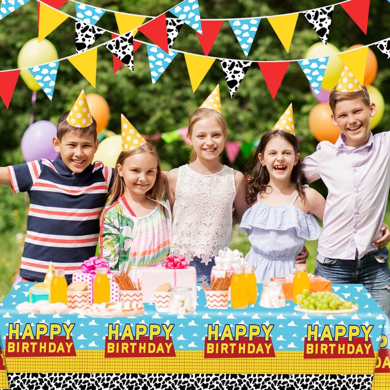 PPXMEEUDC Cartoon Story Party Decorations Blue Sky White Cloud Tablecloths Cloud Cow Print Banner Flags Hanging Decorations for Birthday Baby Shower Cartoon Story Party Supplies - Image 3