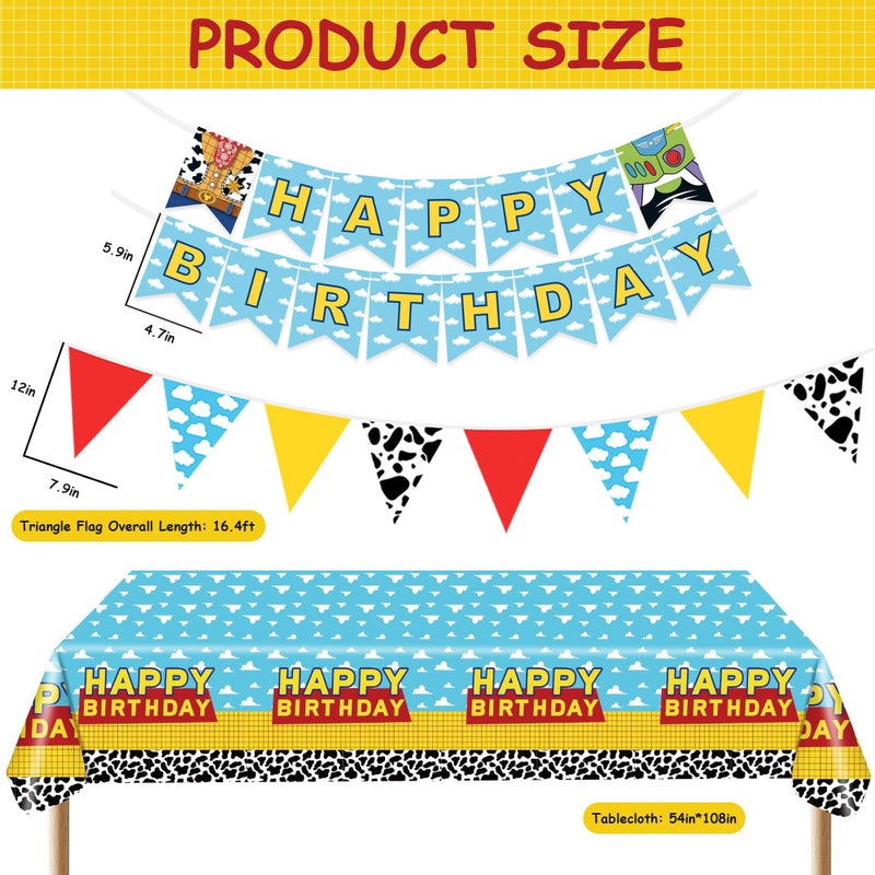 PPXMEEUDC Cartoon Story Party Decorations Blue Sky White Cloud Tablecloths Cloud Cow Print Banner Flags Hanging Decorations for Birthday Baby Shower Cartoon Story Party Supplies - Image 2