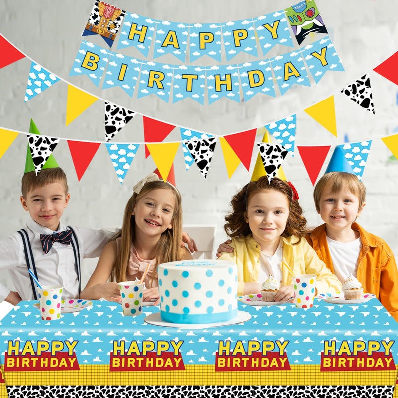 PPXMEEUDC Cartoon Story Party Decorations Blue Sky White Cloud Tablecloths Cloud Cow Print Banner Flags Hanging Decorations for Birthday Baby Shower Cartoon Story Party Supplies - Image 4