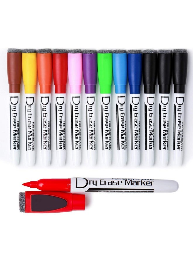 Volcanics Magnetic Dry Wipe Pens Dry Erase Markers With Eraser Cap Low Odor Fine Tip Whiteboard Pens Pack Of 12,10 Colors  - Image 1