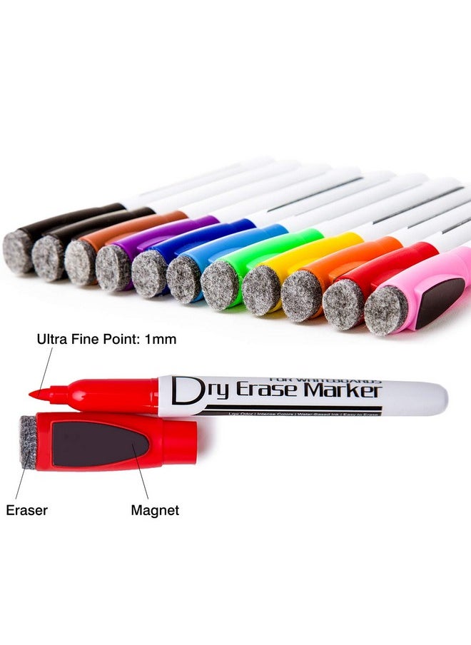 Volcanics Magnetic Dry Wipe Pens Dry Erase Markers With Eraser Cap Low Odor Fine Tip Whiteboard Pens Pack Of 12,10 Colors  - Image 2