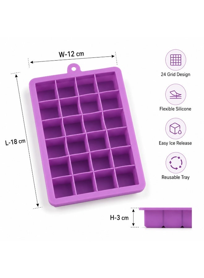 vsell24 Pack of 2-Silicone Ice Cube Tray with 24 Cubes – Flexible Reusable Ice Mold for Freezer, Easy Release Ice Cube Maker for Water, Juice, Coffee & Cocktails - Image 3