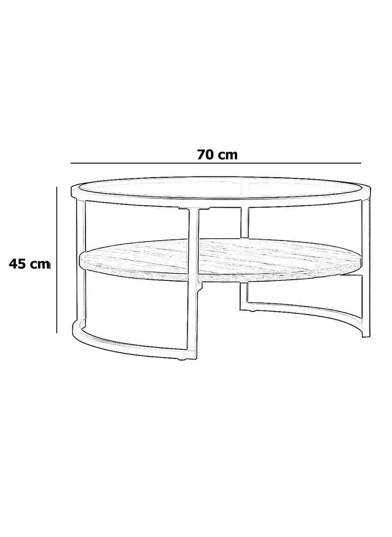 AGD Round Coffee Table, Glass Surface Top & wooden shelf and Sturdy Metal Legs ,Sofa Table for Living Room Modern Design Home Furniture with Storage Open Shelf (Black)  - Image 5