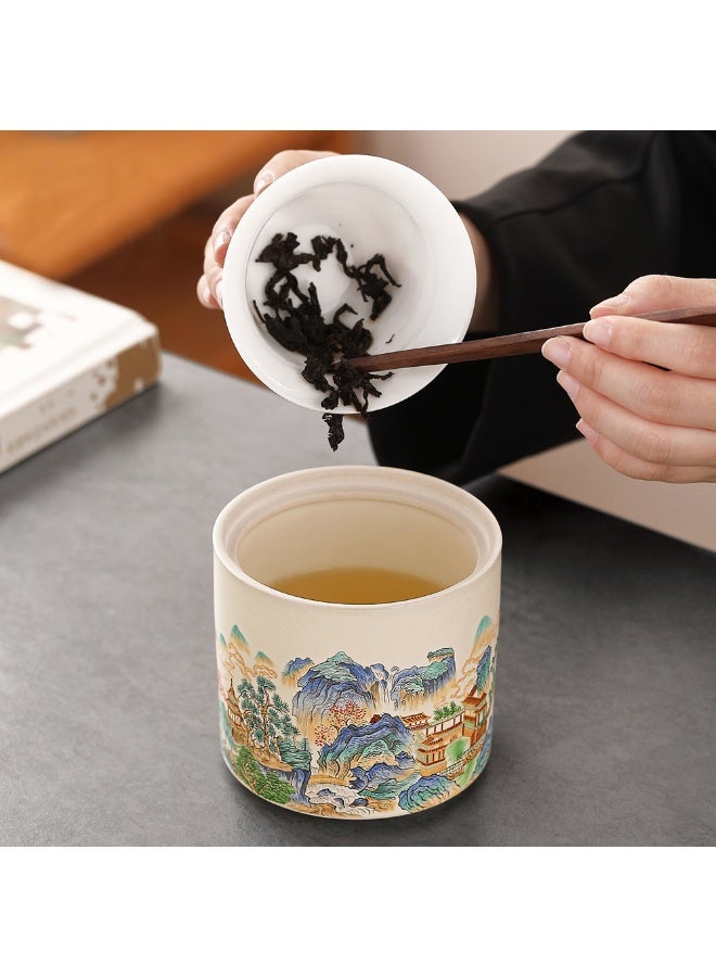1pcs China-Chic Style Funneling Ashtray，Ceramic Anti Fly Ash Collector With Lid，Multi-Functional Tea Residue Storage Bucket，Suitable For Living Rooms And Offices - Image 4