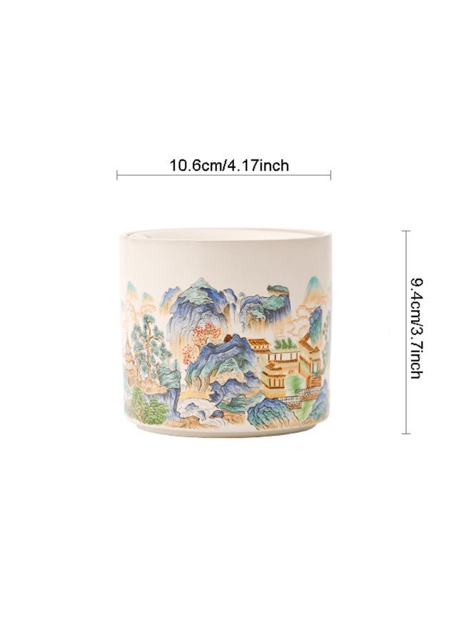 1pcs China-Chic Style Funneling Ashtray，Ceramic Anti Fly Ash Collector With Lid，Multi-Functional Tea Residue Storage Bucket，Suitable For Living Rooms And Offices - Image 2