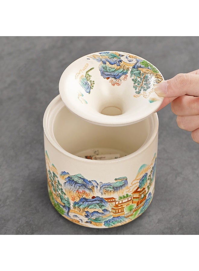 1pcs China-Chic Style Funneling Ashtray，Ceramic Anti Fly Ash Collector With Lid，Multi-Functional Tea Residue Storage Bucket，Suitable For Living Rooms And Offices - Image 3
