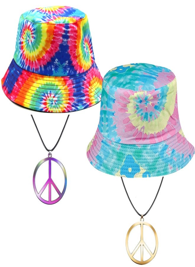 Paticr 2 Pack Hippie Tie Dye Bucket Hat, Unisex Cotton Reversible Sun Hat Travel Cap, 80s 90s Party Fisherman Hats (Set A) - Image 1