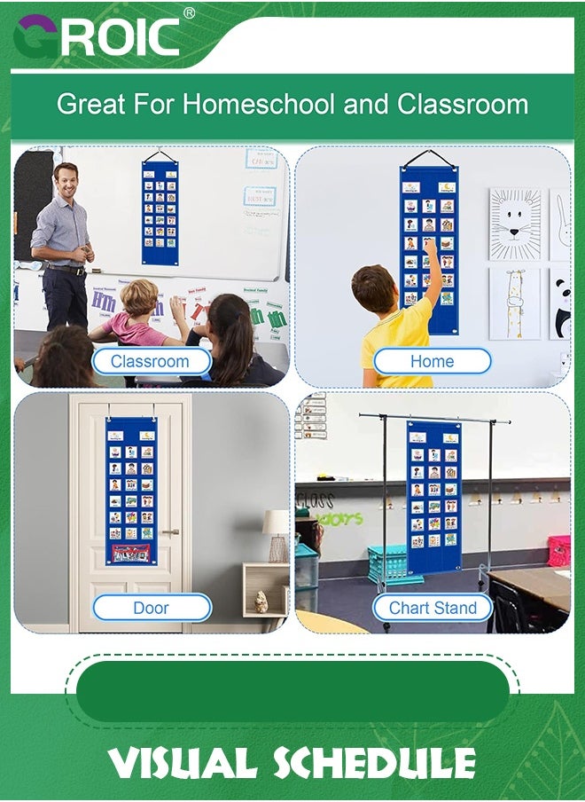 GROIC - Kids Visual Schedule Calendar Chart, 2 in 1 Autism Daily Chore Routine Chart With 96 Cards,Kids Visual Behavioral Tool Wall Planner for Home,Morning Bedtime Routine Chart for Toddlers - Image 1