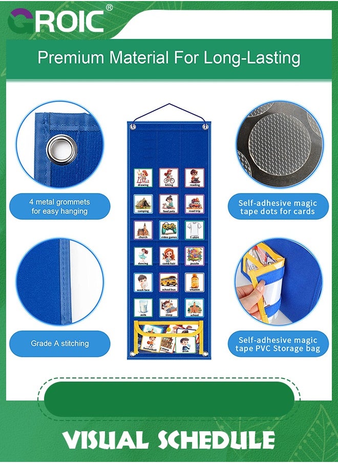 GROIC Kids Visual Schedule Calendar Chart, 2 in 1 Autism Daily Chore Routine Chart With 96 Cards,Kids Visual Behavioral Tool Wall Planner for Home,Morning Bedtime Routine Chart for Toddlers  - Image 2