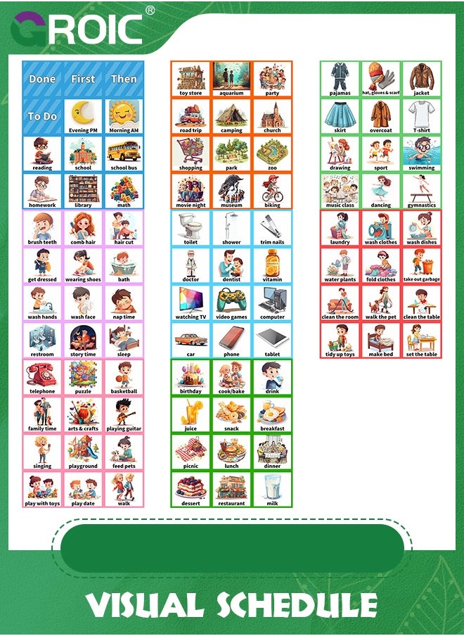 GROIC Kids Visual Schedule Calendar Chart, 2 in 1 Autism Daily Chore Routine Chart With 96 Cards,Kids Visual Behavioral Tool Wall Planner for Home,Morning Bedtime Routine Chart for Toddlers  - Image 5