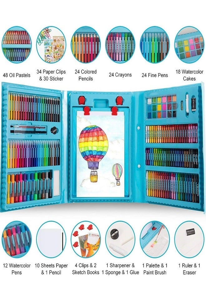 Super Mega 208 PCS Art Supplies, Super Mega Drawing Art Kit for Kids Adults Art Set with Double Sided Trifold Easel, Oil Pastels, Crayons(Blue) - Image 2