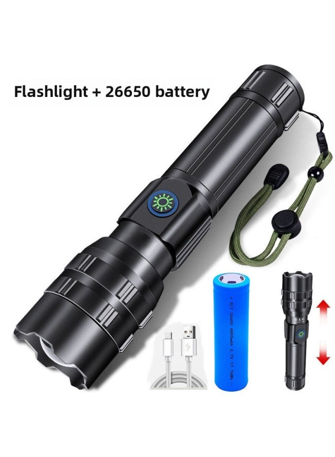 Strong Light Flashlight Portable Super Bright Led Multi-function Rechargeable Outdoor Mountaineering Long-range Zoom Aluminum Alloy Flashlight 