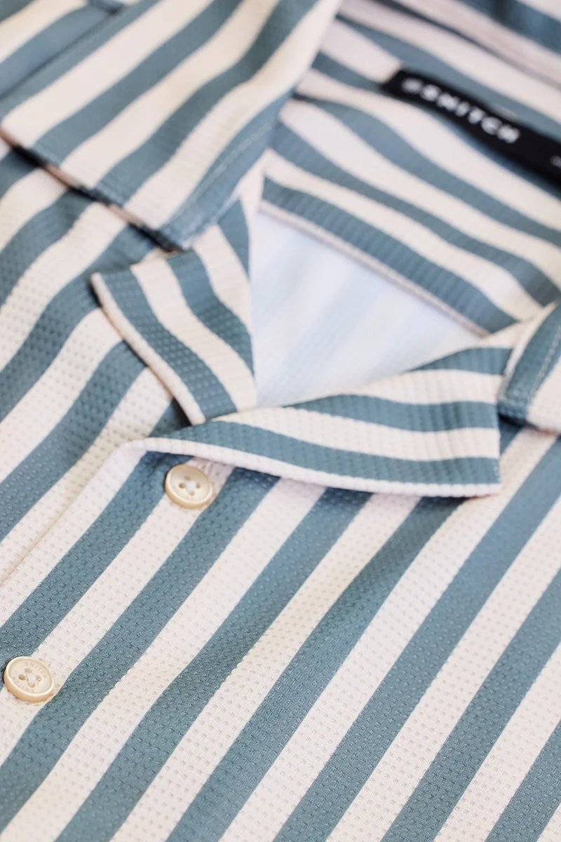 سنيتش Green Striped Half Sleeve Boxy Casual Shirt
