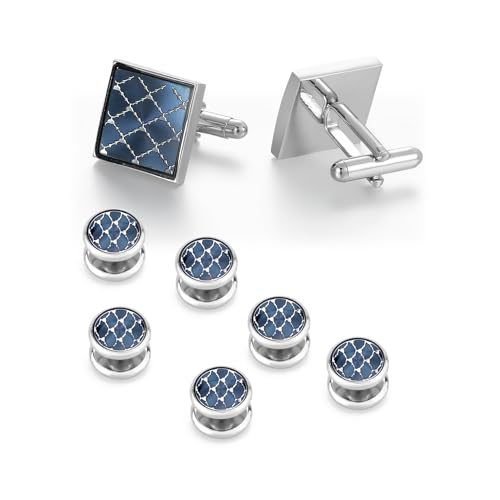 UJOY Cufflinks and Tuxedo Studs Set Navy Blue Fashion Accessories for Men in Gift Box - Image 1