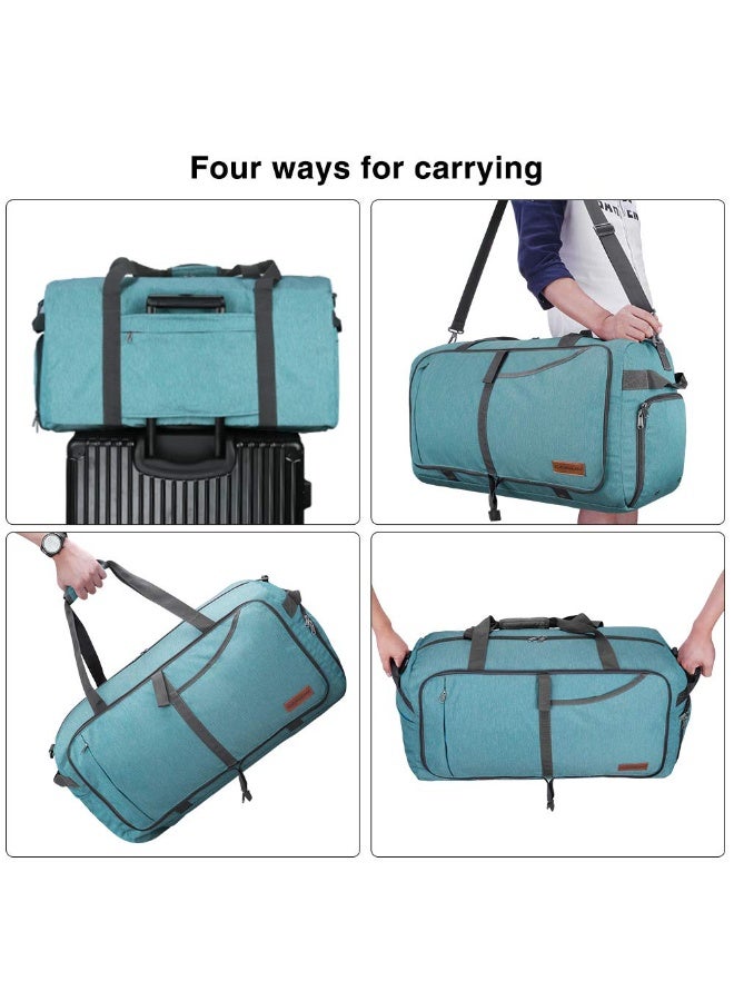 كان واي حقيبة سفر كانواي 65 لتر، حقيبة قابلة للطي لعطلة نهاية الأسبوع مع حجرة للأحذية للرجال والنساء، مقاومة للماء والتمزق، لون أزرق تيفاني - Image 5