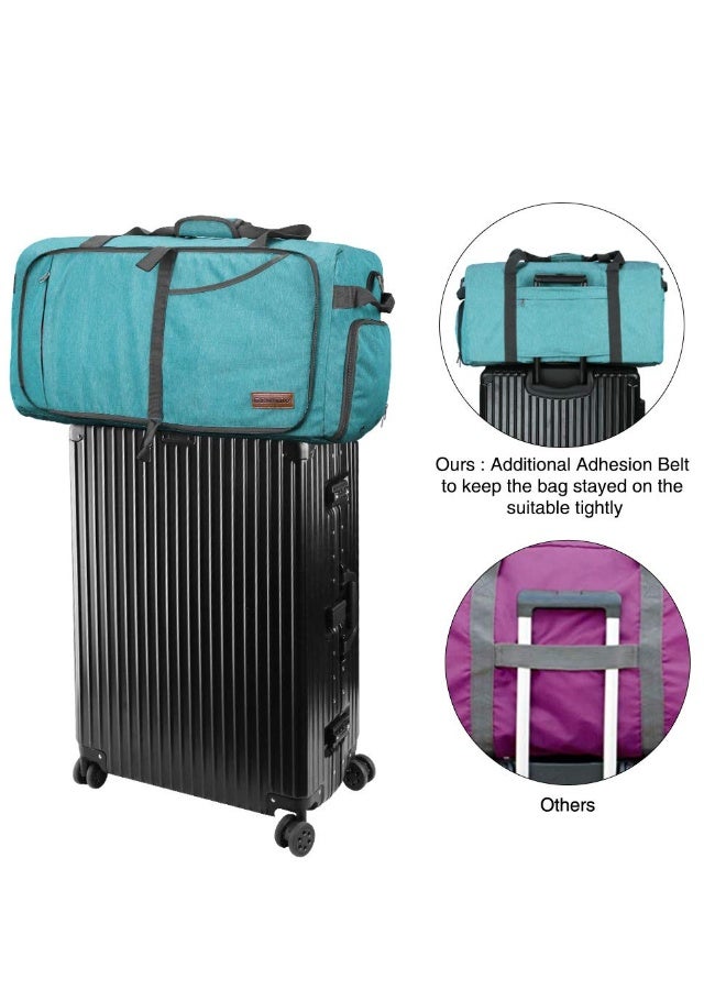 كان واي حقيبة سفر كانواي 65 لتر، حقيبة قابلة للطي لعطلة نهاية الأسبوع مع حجرة للأحذية للرجال والنساء، مقاومة للماء والتمزق، لون أزرق تيفاني - Image 4