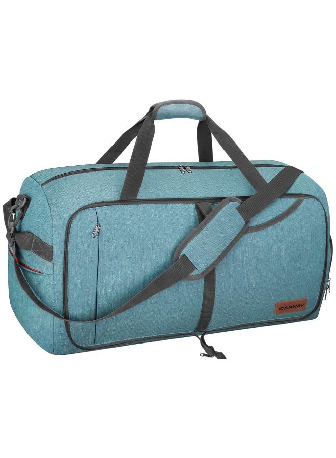 كان واي حقيبة سفر كانواي 65 لتر، حقيبة قابلة للطي لعطلة نهاية الأسبوع مع حجرة للأحذية للرجال والنساء، مقاومة للماء والتمزق، لون أزرق تيفاني - Image 1