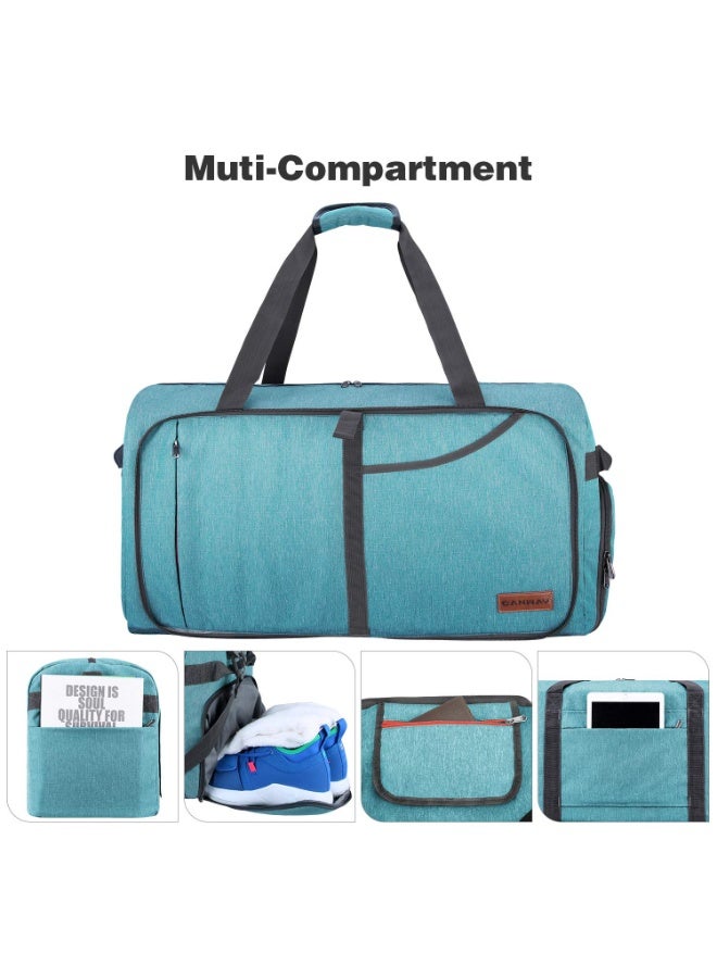 كان واي حقيبة سفر كانواي 65 لتر، حقيبة قابلة للطي لعطلة نهاية الأسبوع مع حجرة للأحذية للرجال والنساء، مقاومة للماء والتمزق، لون أزرق تيفاني - Image 2