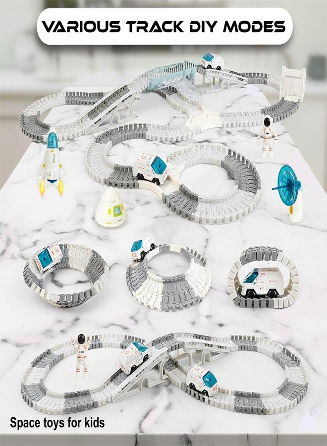 SNAPTRON Space Race Track, Space Train Track Set, 143PCS DIY Flexible Tracks Toys for Boys 7-14 Years| Train Set for Kids with 1 Mini Star Projector, 1 Light Up Car & 2 Astronauts Toy for Kids - Image 3