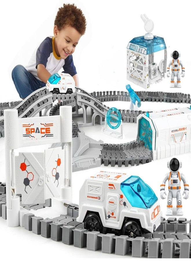 SNAPTRON Space Race Track, Space Train Track Set, 143PCS DIY Flexible Tracks Toys for Boys 7-14 Years| Train Set for Kids with 1 Mini Star Projector, 1 Light Up Car & 2 Astronauts Toy for Kids - Image 1