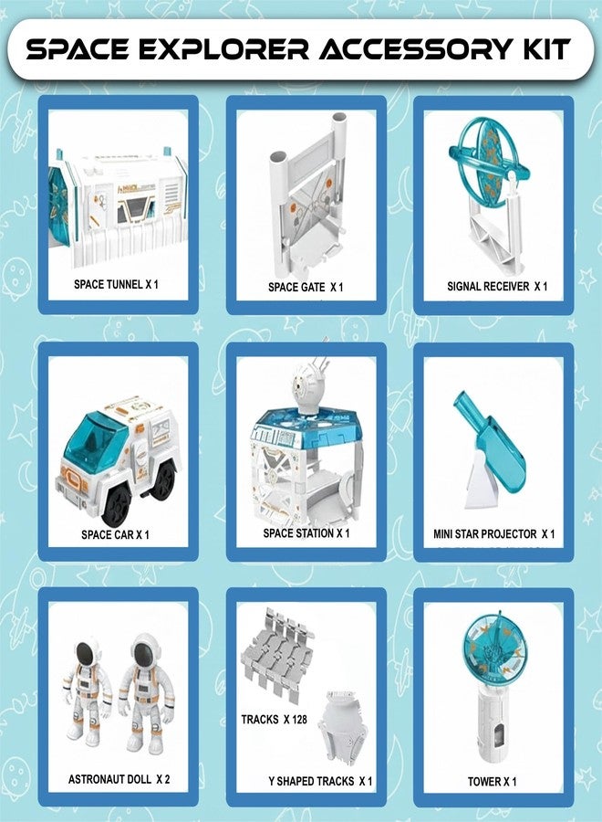 SNAPTRON Space Race Track, Space Train Track Set, 143PCS DIY Flexible Tracks Toys for Boys 7-14 Years| Train Set for Kids with 1 Mini Star Projector, 1 Light Up Car & 2 Astronauts Toy for Kids - Image 2