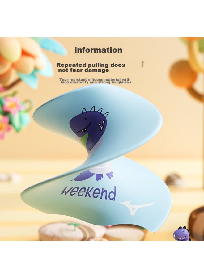 Mizuno Children's Swim Cap For Boys, Silicone, Non-binding, Cute, Professional, Waterproof, Ear-protecting, Printed Swimming Cap N2cw2s08 Blue Dinosaur - Image 4