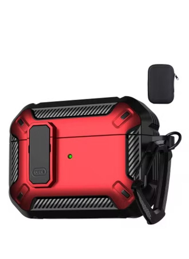 ACLIX AirPods Pro 2nd Generation Case Cover 2022, AirPods Pro 2 Protective Case with Lock Gen 2 Military Hard Rugged Shockproof Cover with Keychain Airpods Pro 2, Red - Image 2